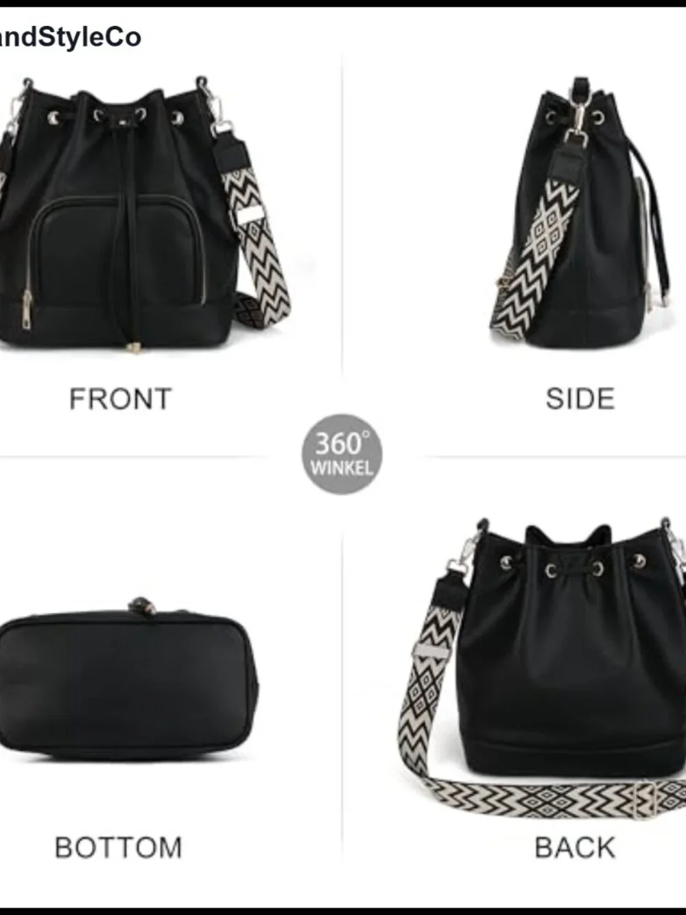 Faux Leather Bucket Crossbody Bag Adjustable Strap Hobo Handbag Women